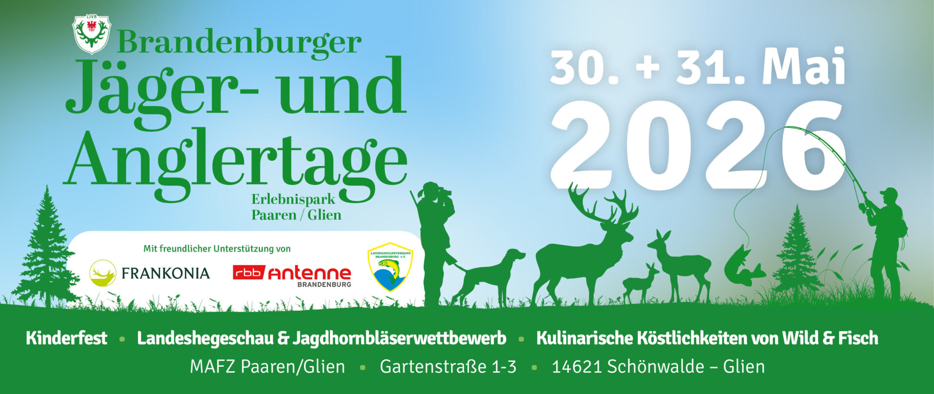 Über 100 Aussteller, ein Kinderfest und erstmals Jäger und Angler gemeinsam: Die Brandenburger Jäger- und Anglertage 2026 bieten am 30. und 31. Mai ein abwechslungsreiches Wochenende für die ganze Familie – mit Einblicken in Jagd, Angeln und Natur.